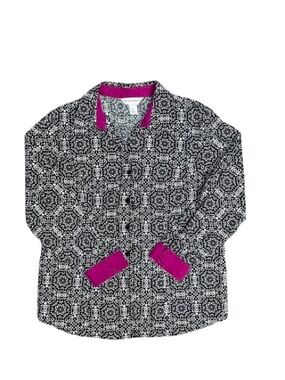 Christopher & Banks Geometric Print Long Sleeve Blouse Magenta Trim M